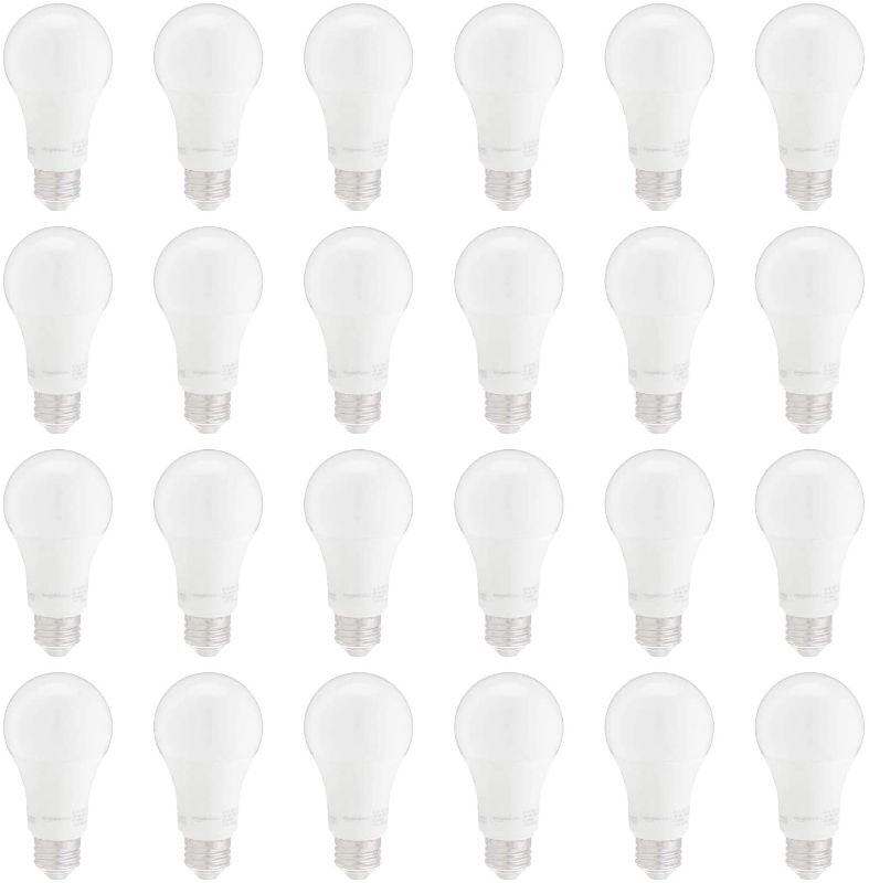 Photo 1 of Amazon Basics 100W Equivalent, Daylight, Non-Dimmable, 10,000 Hour Lifetime, A19 LED Light Bulb | 24-Pack
