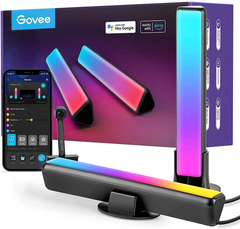 Photo 1 of Govee LED Smart Light Bars with Camera, RGBIC Smart Backlights, Music Sync Kit Works with Alexa & Google Assistant, 12 Preset Modes LED Play Light Bar for 27-45 inch Gaming, PC, TV, Room

