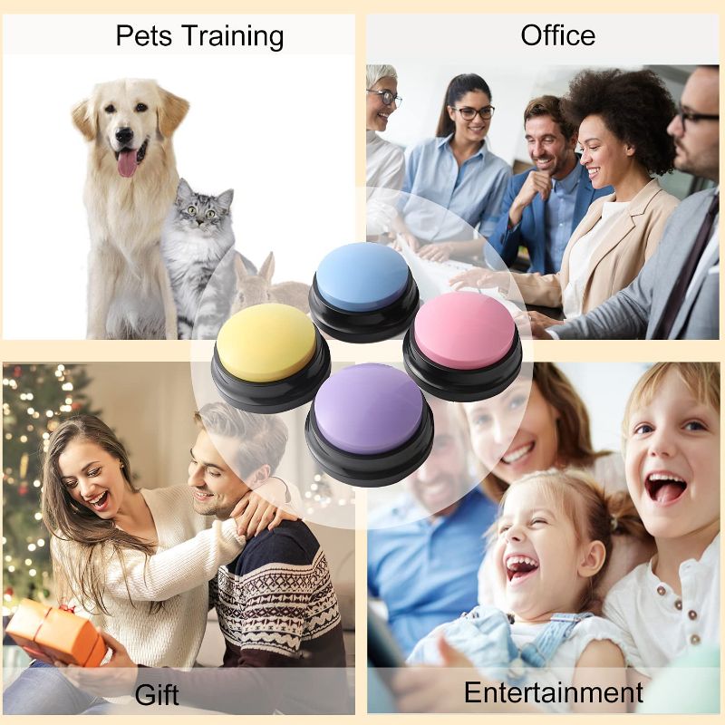 Photo 1 of Voice Recording Button, Dog Buttons for Communication Pet Training Buzzer, 20 Second Record & Playback, Funny Gift for Study Office Home 4 Packs (Blue+Pink+Yellow+Purple)
