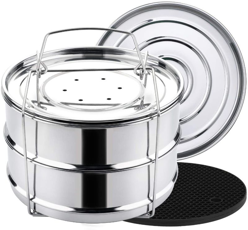 Photo 1 of Aozita 3 Quart Stackable Steamer Insert Pans - Accessories for Instant Pot Mini 3 qt - Pot in Pot, Baking, Casseroles, Lasagna Pans, Food Steamer for Pressure Cooker, Upgrade Interchangeable Lids
