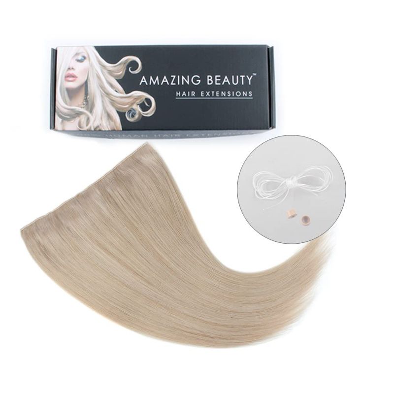 Photo 1 of ABH AmazingBeauty Hair 60 Halo Hair Extensions - Invisible Miracle Wire Remy Human Hair, Ash Brown with Platinum Blonde Highlights,