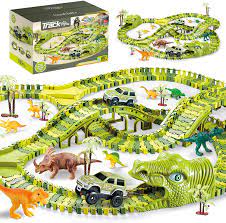 Photo 1 of 278PCS BuckDio Dinosaur Track Toy Set for Age 3 4 5 6 7 8 Year Old Boys and Girls, Dino Flexible Train Truck Toys with Race Car for Kid & Toddler Big Birthday Gift(2 Cars)
