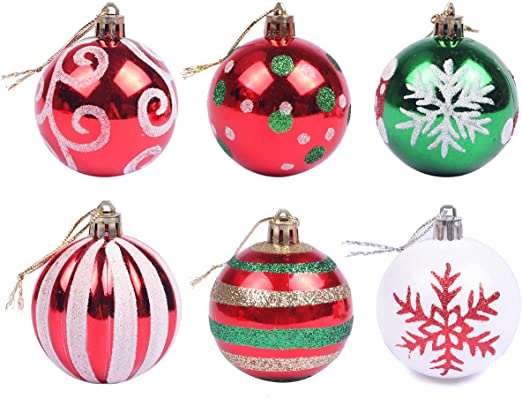 Photo 1 of YYCRAFT 34ct Christmas Ball Ornaments 6CM for Xmas Tree Christmas Decorations Shatterproof Hooks Included (Red/White Mix, M)
