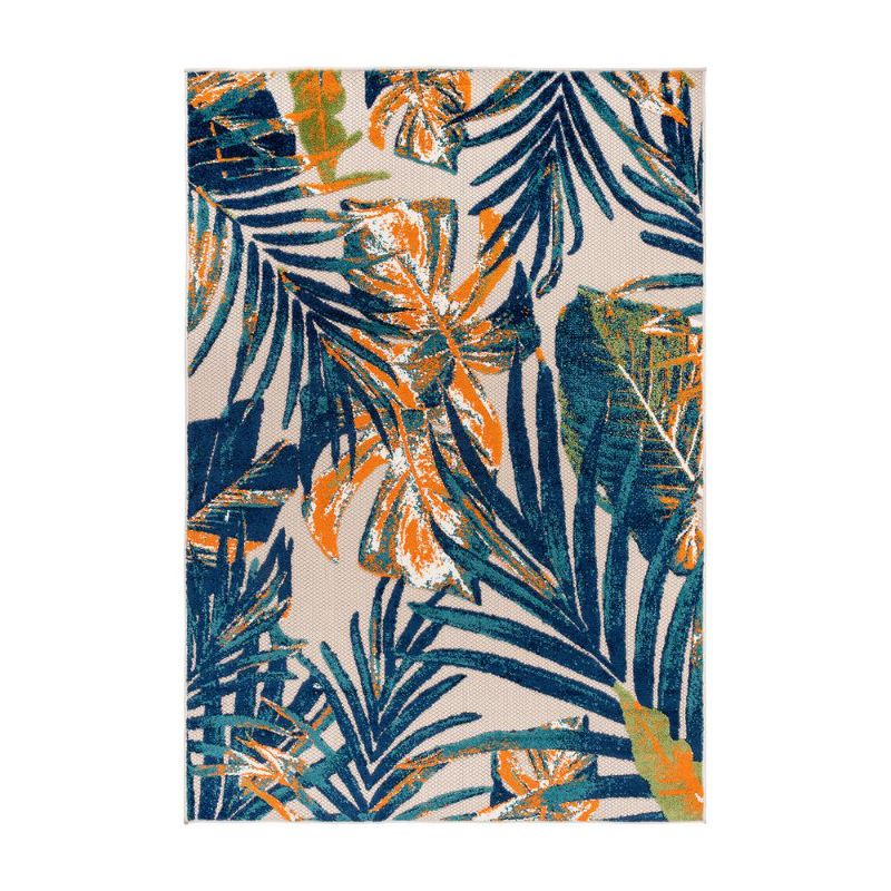 Photo 1 of Blue & Orange Tropical Leaves Parkside Indoor/Outdoor Rug
7;10x10