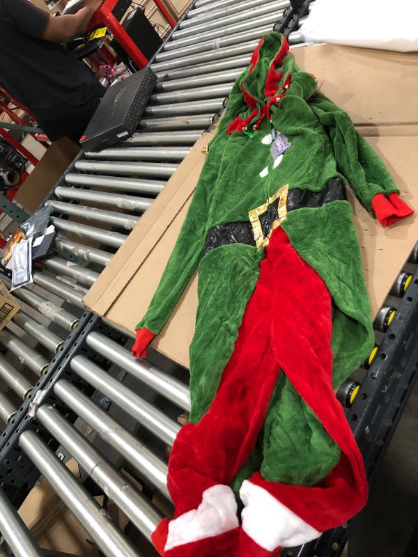 Photo 2 of Elf Christmas Costume Slim One Piece Pajamas - Plush Novelty Holiday Jumpsuit - Silver Lilly
size large 
