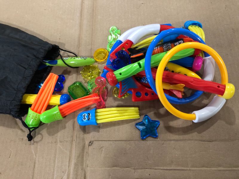 Photo 2 of Rainbow Kingdom 32 PCS Pool Diving Toys with Underwater Swimming Diving Pool Toy Rings, Diving Sticks, Toypedo Bandits and Many Other Diving Toys for Kids
