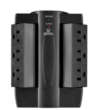 Photo 1 of 2  of the 6-Outlet Swivel Wall Tap with Surge Protector - Black Finish
