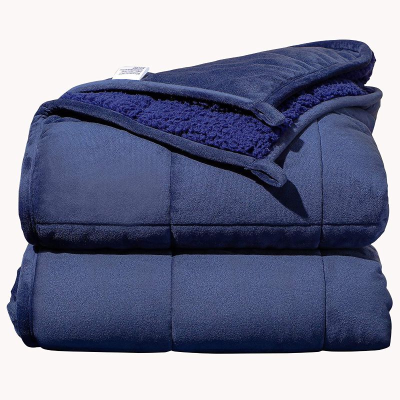 Photo 1 of Argstar Sherpa Fleece Weighted Blanket for Adults 15 Lbs On Twin/Full Bed, Soft Cozy Fuzzy Heavy Blankets with Premium Glass Beads,48"x72", Navy.