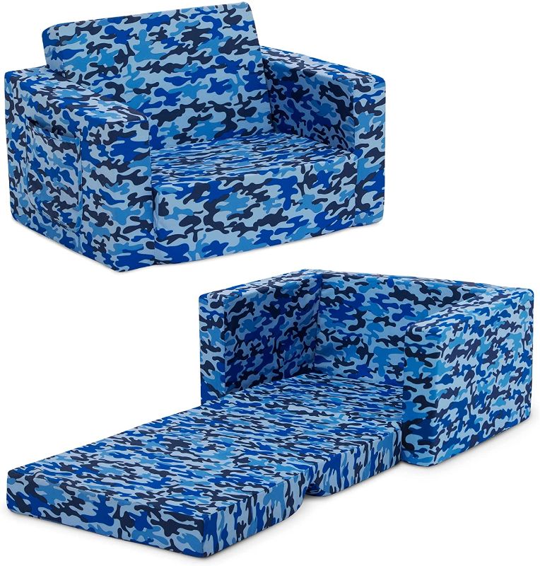 Photo 1 of Delta Children Cozee 2-in-1 Convertible Sofa to Lounger - Comfy Flip Open Couch/Sleeper for Kids, Blue Camo
