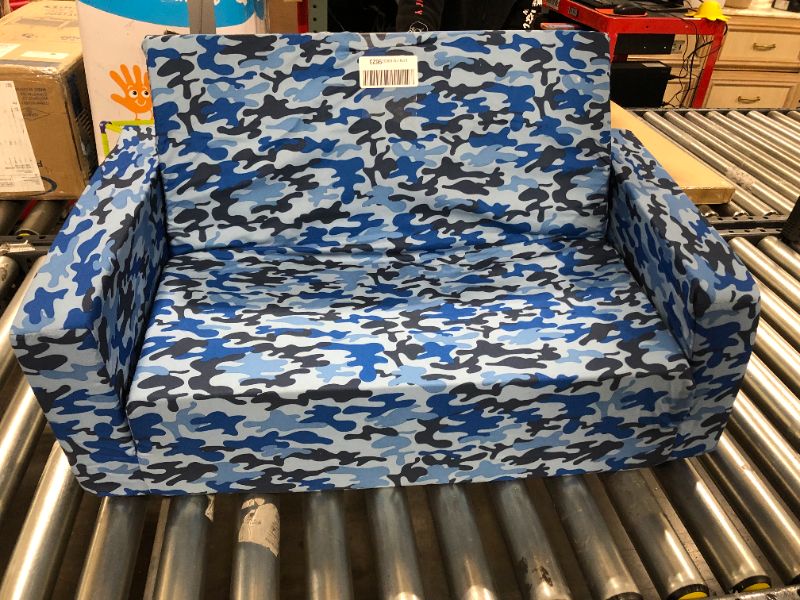 Photo 2 of Delta Children Cozee 2-in-1 Convertible Sofa to Lounger - Comfy Flip Open Couch/Sleeper for Kids, Blue Camo
