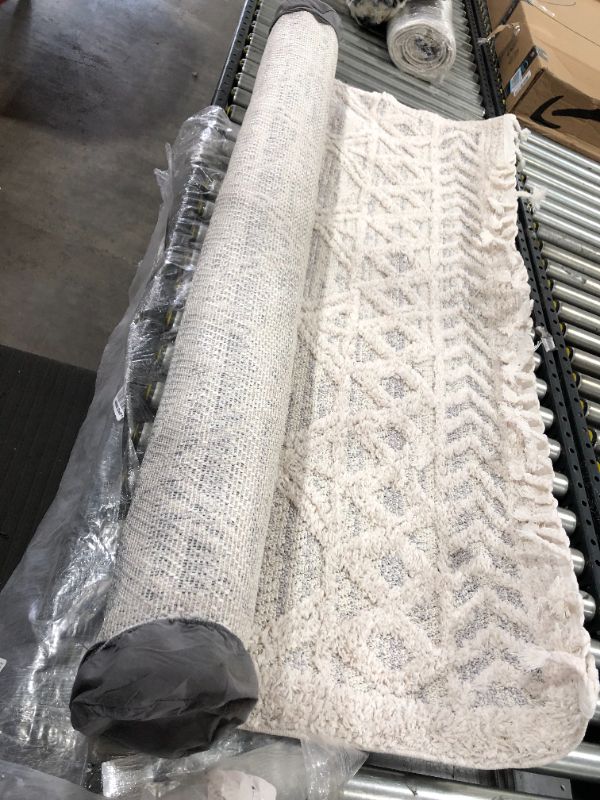Photo 1 of Ansley Textured Lattice Tassel Beige 5 ft. 3 in. x 7 ft. 7 in. Area Rug
