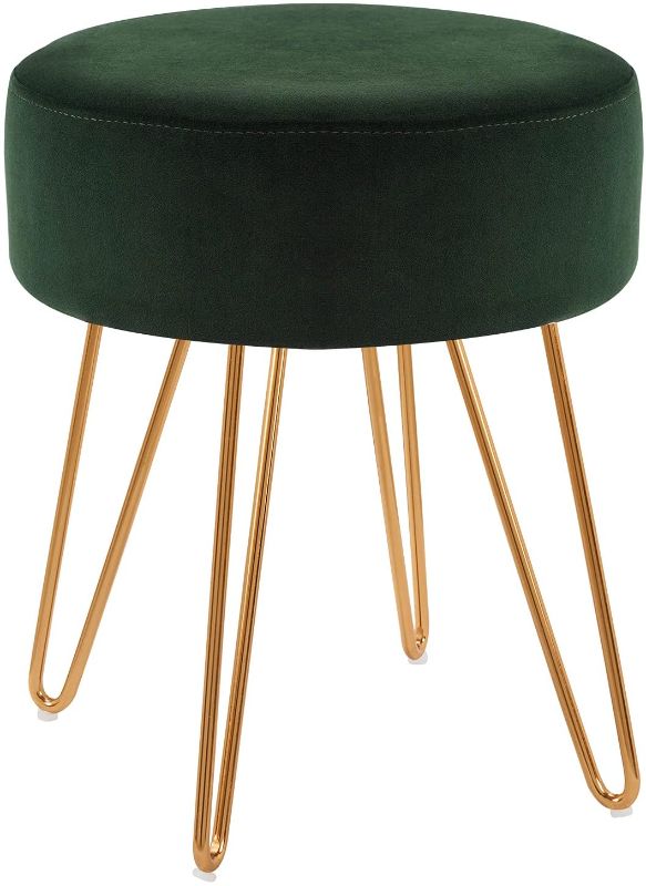 Photo 1 of `Duhome Velvet Ottoman, Makeup Vanity Stool, Contemporary Stool, Mongolian Round Metal Stool, Vanity Stool, Furry Ottoman Stool, Modern Accent Stools Dark Green
