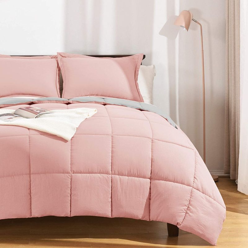 Photo 1 of Basic Beyond King Size Comforter Set,Washed Microfiber Comforter Set king - Pink and Grey Reversible Bed Comforter Set - 3 Pieces (1 Comforter + 2 Pillow Shams)