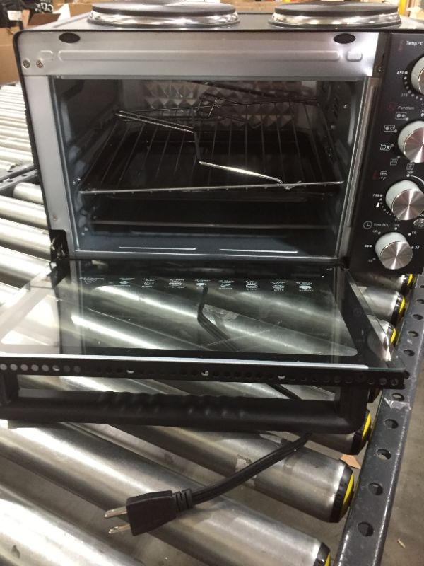 Photo 2 of 30 Quarts Kitchen Convection Oven - 1400 Watt Countertop Turbo, Rotisserie Roaster Cooker with Grill, Griddle Top Rack, Dual Hot Plates, Toaster, Baking Tray, Skewers and Handles - NutriChef PKRTO28
