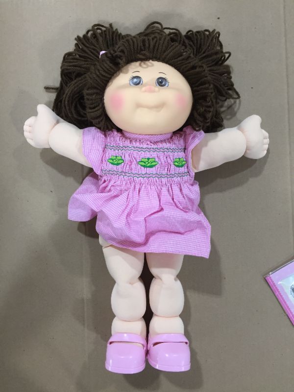 Photo 2 of Cabbage Patch Kids Vintage Retro Style Yarn Hair Doll - Original Brunette Hair/Brown Eyes, 16" - Amazon Exclusive - Easy to Open Packaging