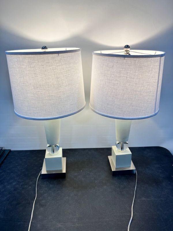 View 2 of DECORATIVE LARGE TABLE LAMP 31H INCHES WHITE AND GLASS FEATURES (Colors may Vary) 2 PACK