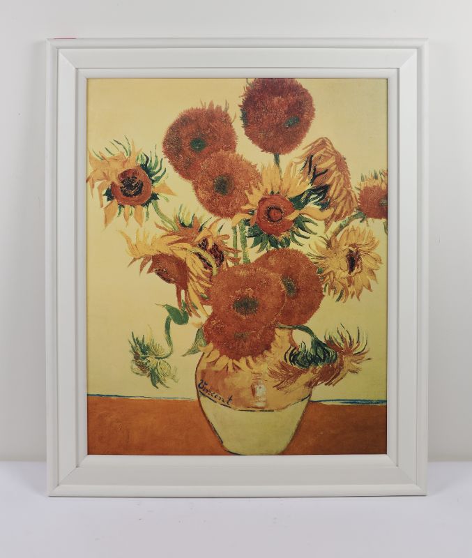 Photo 1 of Vincent Van Gogh Sunflowers Print Style Artwork Approx H 45 x W 38 Inches Framed in White