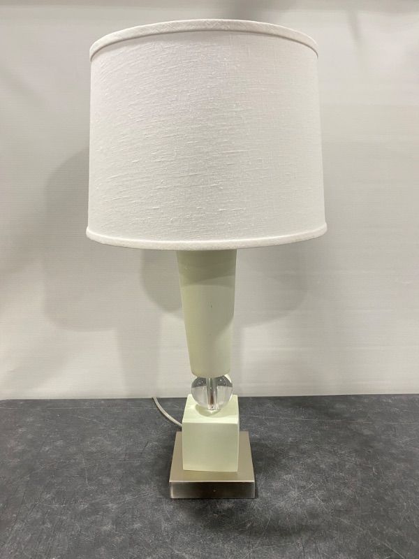 View 2 of DECORATIVE LARGE TABLE LAMP 31H INCHES WHITE AND GLASS FEATURES (Colors may Vary)