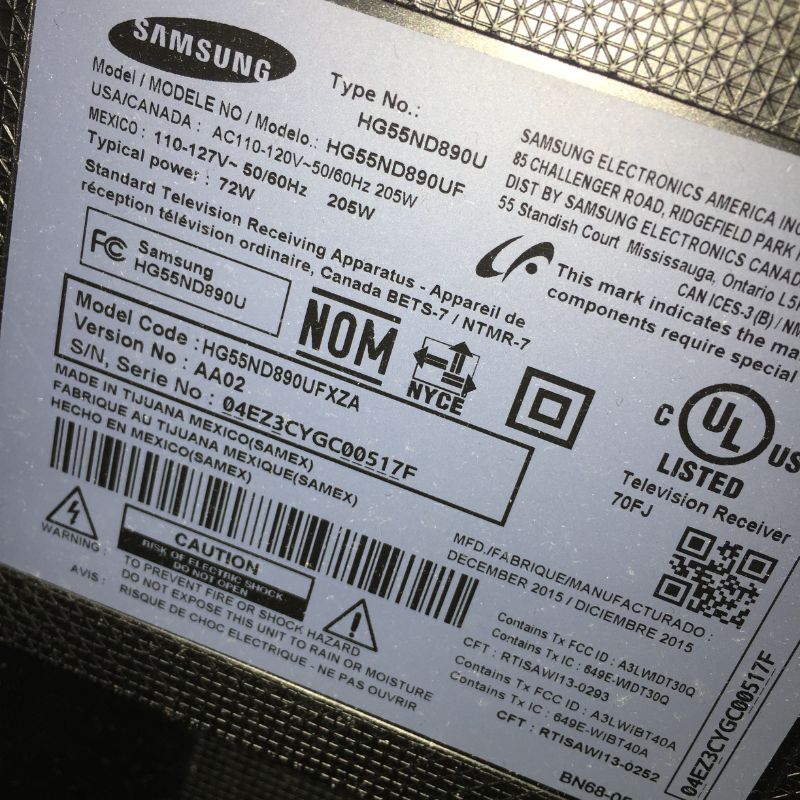 Photo 5 of Samsung 55 IN 2015 Model HG55ND890UF (hardware and accessories not included)