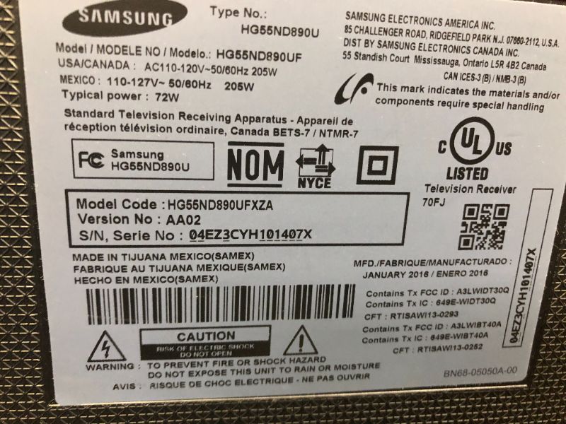 Photo 7 of Samsung 55 IN 2015 Model HG55ND890UF (hardware and accessories not included)