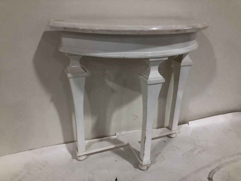 Photo 2 of WHITE MARBLE AND WOOD WALL MOUNTED TABLE 15L X 37W X 36H INCHES
marble may vary 