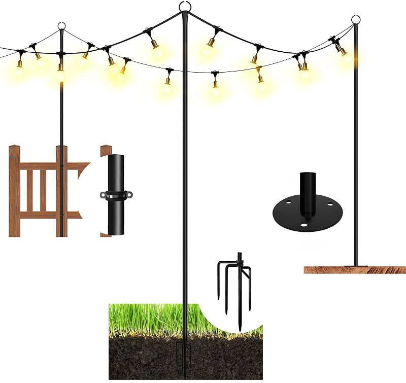 Photo 1 of Danshinro String Light Poles for Outdoor,3 Functions Light Poles with Hooks to Hang String Lights for Parties Wedding Garden Backyard Patio (2PCS)
