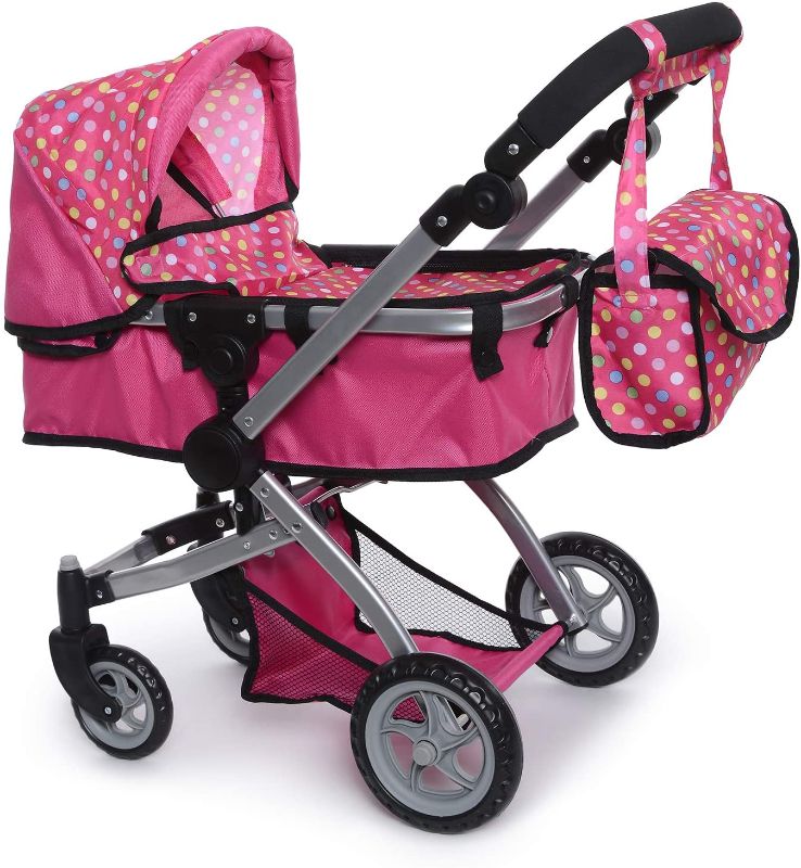 Photo 1 of fash n kolor Foldable Pram for Baby Doll with Polka Dots Design with Swiveling Wheel Adjustable Handle
