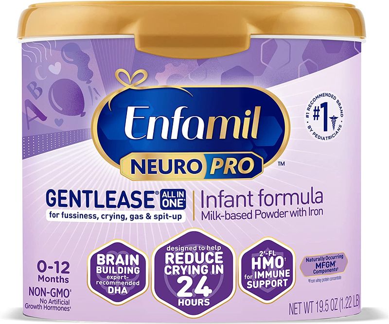 Photo 1 of Enfamil NeuroPro Gentlease Baby Formula, Brain and Immune Support with DHA, Clinically Proven to Reduce Fussiness, Crying, Gas and Spit-up in 24 Hours, Non-GMO, Reusable Tub, 19.5 Oz
EXPIRES JAN 01 2022
