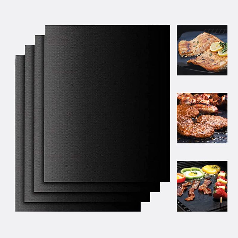 Photo 1 of  Grill Mat Set of 5, Non-Stick BBQ Mats Heavy Duty Reusable Easy to Clean Works with Electric Grill Gas Charcoal BBQ - 15.75 x 13-Inch Black, Extended (5, 15.75 x 13 Inch)
