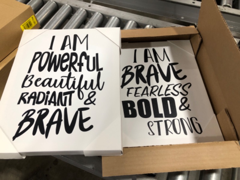 Photo 2 of Artisan Home I Am Brave & Powerful | 2 Canvas Prints | Motivational & Inspirational Quote Wall Art | Ready to Hang | 11" L x 14" H x 1.25" D Each
