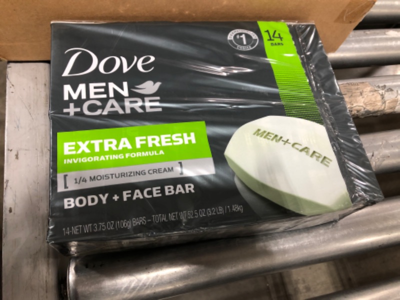 Photo 2 of Dove Men+Care Bar 3 in 1 Cleanser for Body, Face, and Shaving to Clean and Hydrate Skin Extra Fresh Body and Facial Cleanser More Moisturizing Than Bar Soap 3.75 oz 14 Bars
