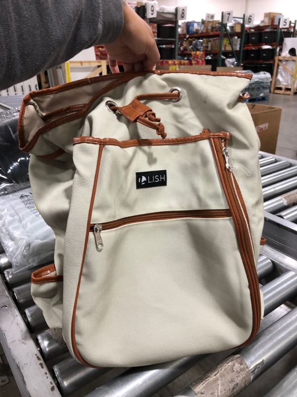 Photo 1 of LISH Match Point Canvas Tennis Racket Fashion Backpack - Solid Drawstring Racquet Holder Bag
