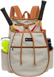 Photo 1 of LISH Match Point Canvas Tennis Racket Fashion Backpack - Solid Drawstring Racquet Holder Bag
