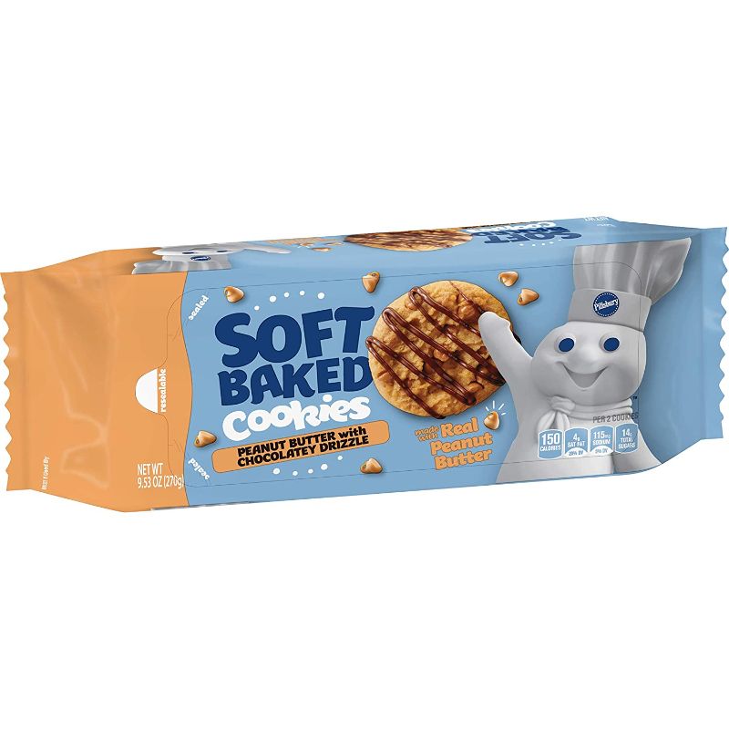 Photo 1 of 10 Packs total!! Pillsbury Soft Baked Cookies, Peanut Butter with Chocolatey Drizzle, 18 ct, ****BEST BY:02/22/2022****
