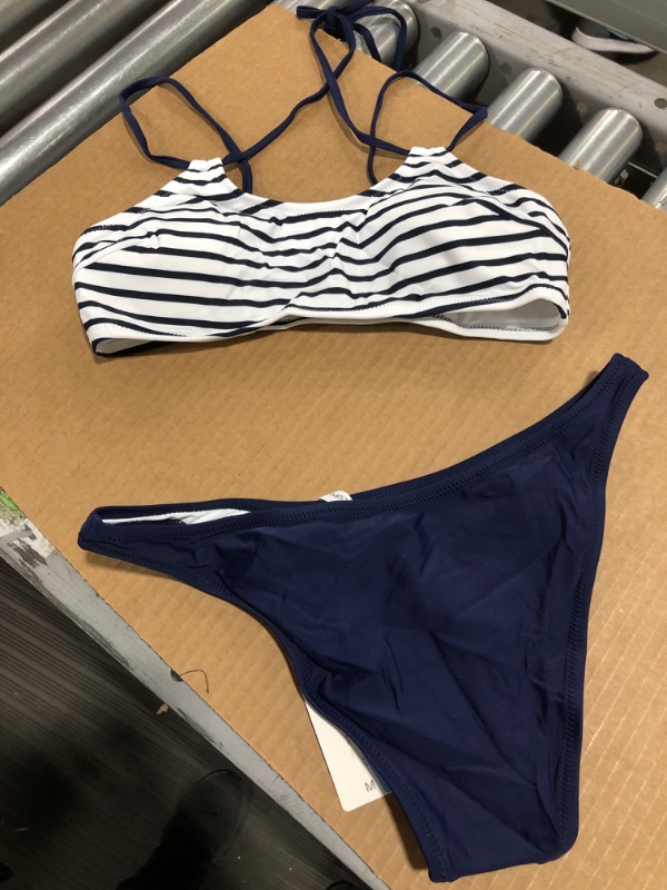 Photo 1 of CUPSHE Navy Striped Halter Bikini, Medium