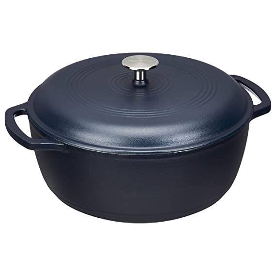 Photo 1 of Amazon Basics Enameled Cast Iron Covered Dutch Oven, 7.3-Quart, Matte Navy
