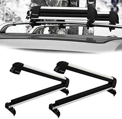 Photo 1 of  31" Ski Snowboard Car Racks Fits 4 Pairs of Skis or 2 Snowboards, Aviation Aluminum Universal Lockable Ski Roof Carrier Fit Most Vehicles Equipped Cross Bars
