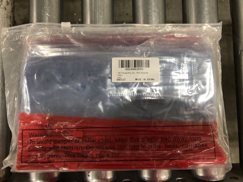 Photo 2 of 100 Pieces Poly Zip Envelope Clear Pencil case Bulk with Label Pocket Clear Plastic Envelopes with Zippered , A6 Pencil Bags for Cash Money, School Office Supplies, 9.2x4.7inches (Red)