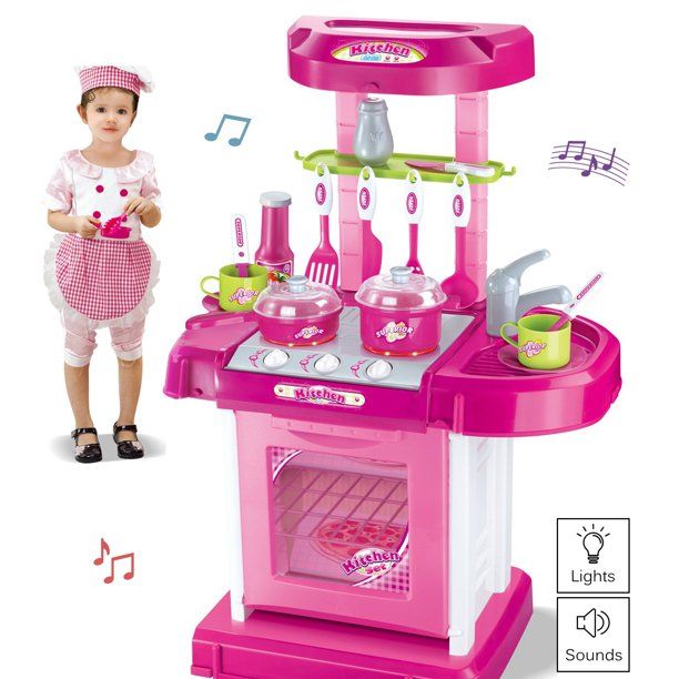 Photo 1 of Vokodo Deluxe Toy Kitchen Playset 2 Feet Tall With Pots Oven Stove Sink Appliances Lights And Sounds Kids Pretend Play Cook Chef Early Learning Educational Great Gift For Preschool Children Girls Boys