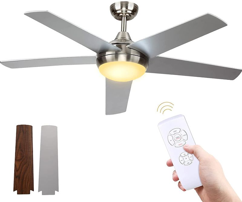 Photo 1 of Ceiling Fan with LED Lights Remote Control Indoor, 5 Reversible Blades, 3 Wind Speed, Timer Function, Powerful Motor, 3 Light Colors Warm Nature Cold, Overhead Fan Lamp for Living Room Bedroom 