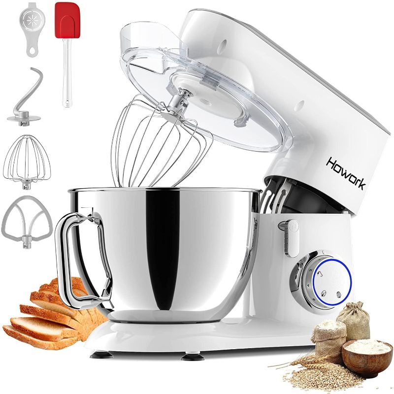 Photo 1 of HOWORK 800W Metal Stand Mixer, 9.5QT Bowl 10+P-Speed Food Mixer, Tilt-Head Kitchen Electric Mixer with Dough Hook, Flat Beater & Egg Whisk, Dishwasher Safe (9.5 QT, White)