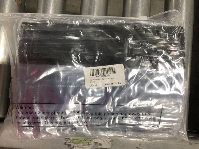 Photo 1 of 100 Pieces Poly Zip Envelope Clear Pencil case Bulk with Label Pocket Clear Plastic Envelopes with Zippered , A6 Pencil Bags for Cash Money, School Office Supplies, 9.2x4.7inches (Black)
