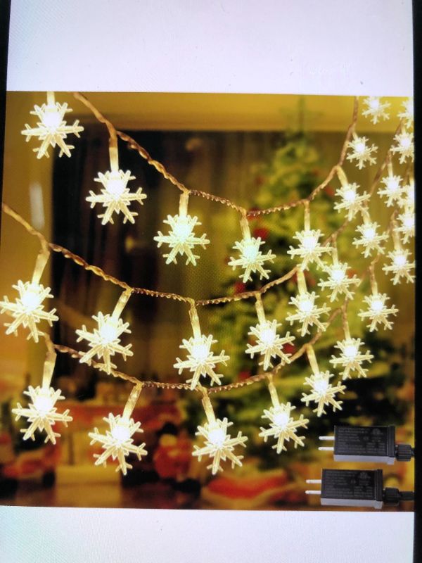 Photo 1 of EEW 2 Pack Connectable 100LED Snowflake Christmas Lights Warm White 33ft 