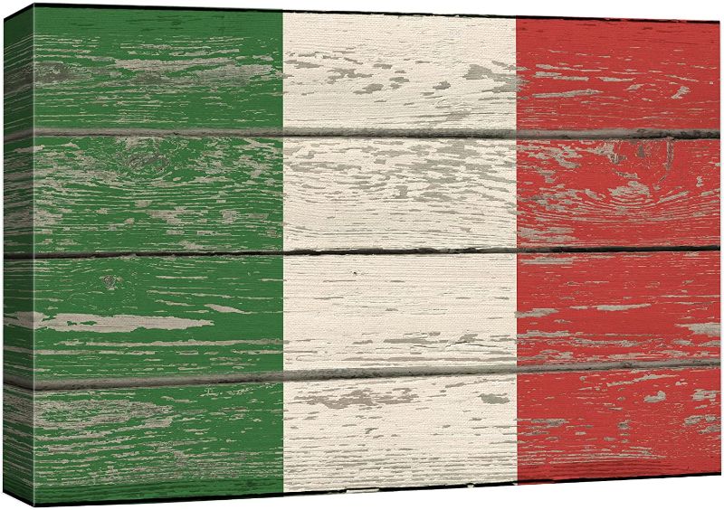 Photo 1 of wall26 Canvas Print Wall Art Italian Flag on Vintage Retro Wood Panels Pop Culture Cultural Digital Art Modern Art Traditional Colorful for Living Room, Bedroom, Office - 12"x18"
