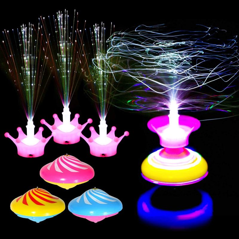 Photo 1 of PROLOSO LED Spinning Tops for Kids Adults 12 Flashing Spinners with Music 12 Light Up Crown Toys with Optical Fiber Cable
