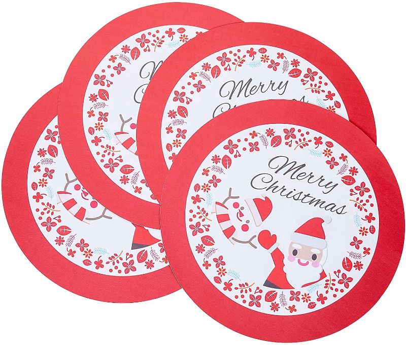 Photo 1 of 2-PACK Homaxy Faux Leather Christmas Placemats for Dining Table Set of 4, Christmas Snowman Table Mats, Heat Resistant Anti-Slip Waterproof Place Mats, 15" Diameter
