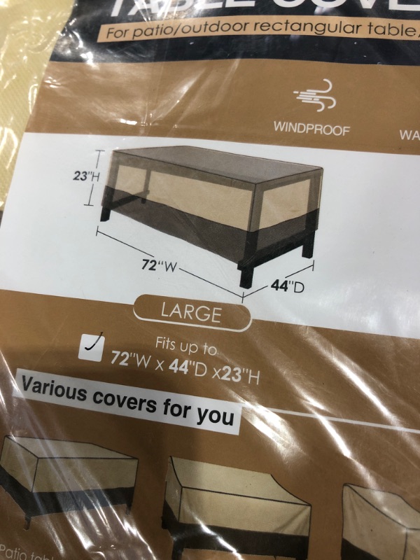 Photo 3 of Asinking Veranda Rectangular/Oval Patio Table Cover, Heavy Duty Waterproof Outdoor Furniture Covers 72" Wx 44" Dx 23" H, 600D UV-Coated Tough Canvas Outdoor Table Cover with Air Vents, Khaki & Brown
