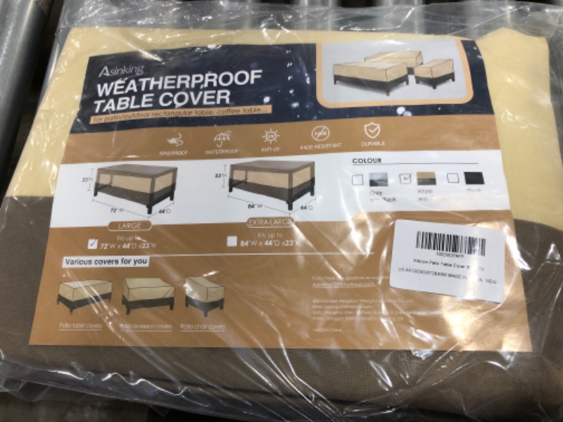 Photo 2 of Asinking Veranda Rectangular/Oval Patio Table Cover, Heavy Duty Waterproof Outdoor Furniture Covers 72" Wx 44" Dx 23" H, 600D UV-Coated Tough Canvas Outdoor Table Cover with Air Vents, Khaki & Brown
