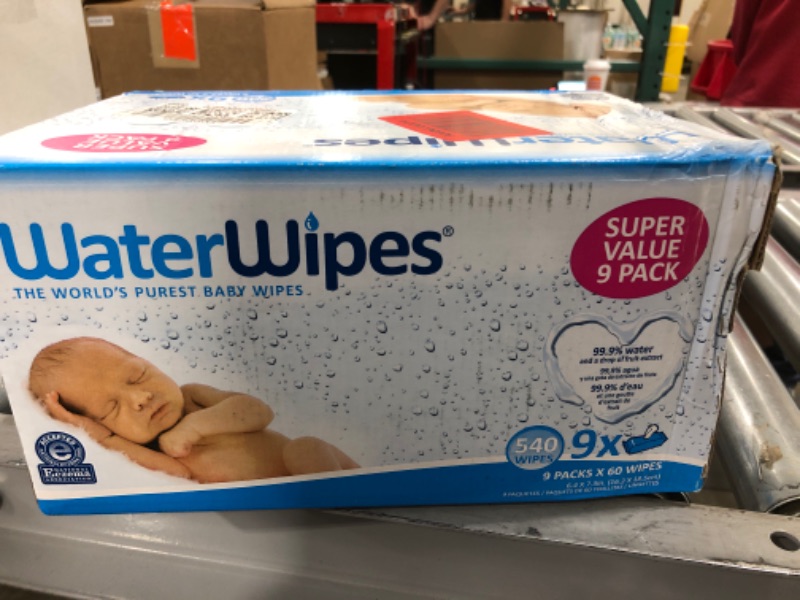 Photo 2 of WaterWipes Biodegradable Original Baby Wipes,?99.9% Water Based Wipes, Unscented & Hypoallergenic for Sensitive Skin, 540 Count (9 packs), Packaging May Vary
