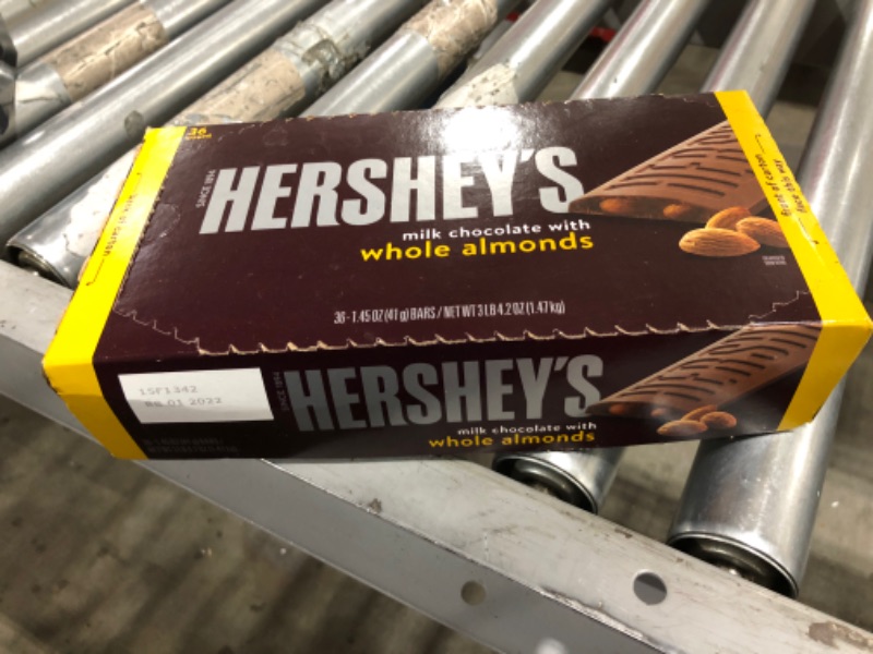 Photo 3 of ***BEST BY:01/2022*** HERSHEY'S Milk Chocolate with Almonds Candy, Bulk, 1.45 oz Bars (36 ct)
